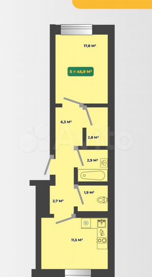 1-к. квартира, 45,9 м², 5/9 эт.