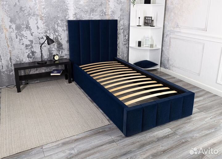 Кровать 80х200 синий велюр Богема