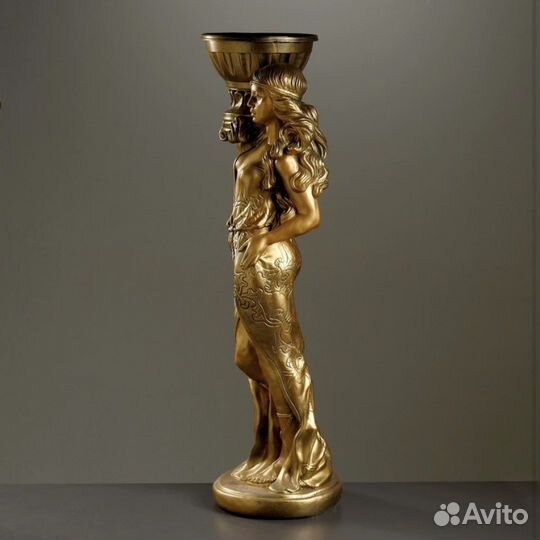 Статуя девушка с кашпо под бронзу гипс 97см