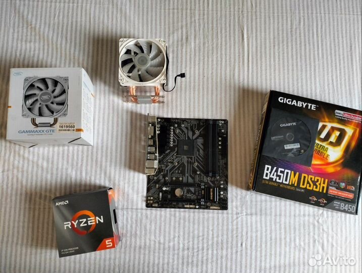 Комплект r5 3600(box) +gigabyte b450+кулер
