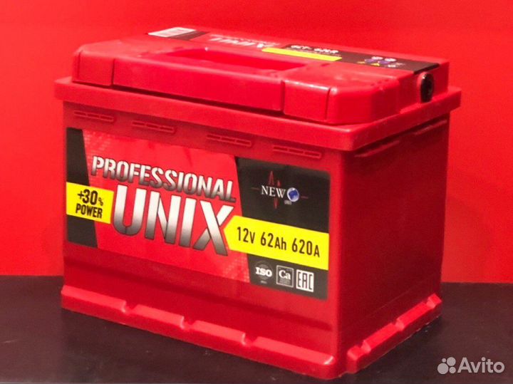 Аккумулятор Unix 62 Ah (прям.пол)