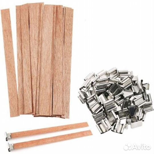 Фитиль деревянный с металлическим держателем,100шт