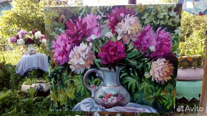 Пионы натюрморт 50х60 /холст,масло