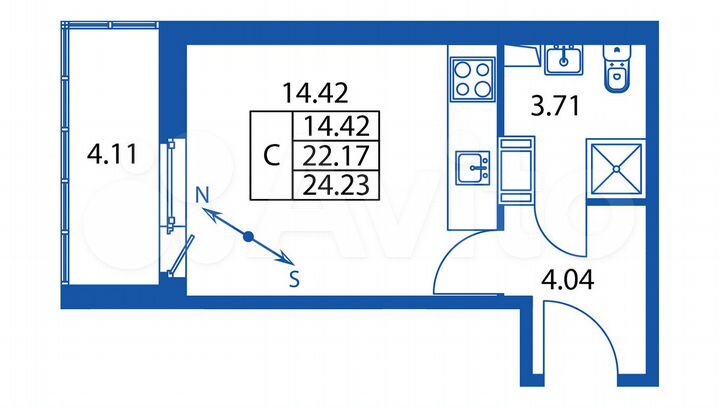 Квартира-студия, 24,2 м², 12/12 эт.