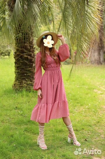 Платье длинное миди розовое 40-42 S