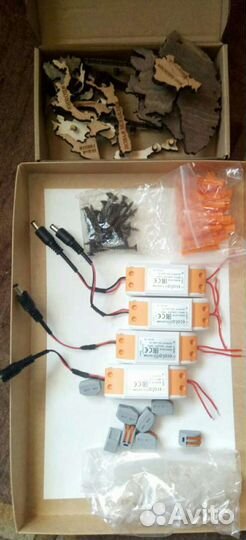 Карта Мира из шпона березы без подложки с подсветк