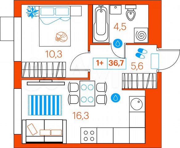 1-к. квартира, 36,7 м², 7/21 эт.