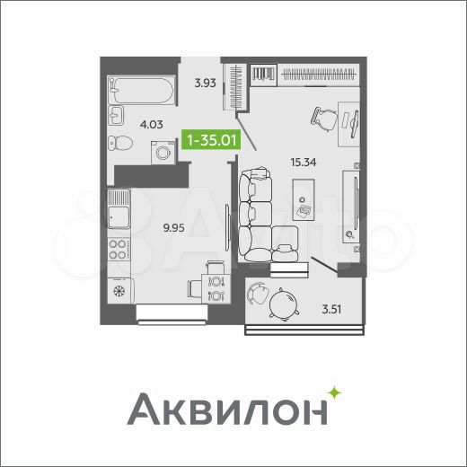 1-к. квартира, 35 м², 14/16 эт.