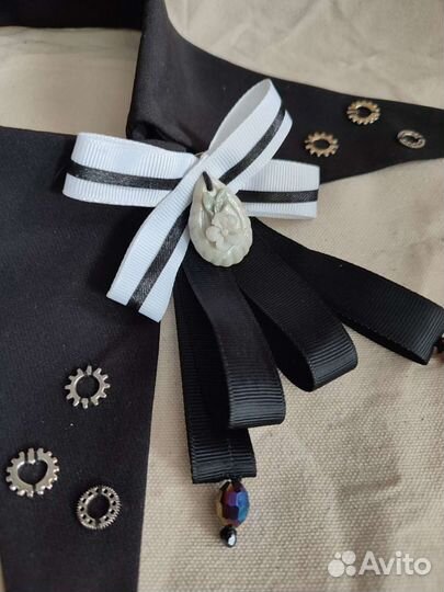 Воротник сьемный с брошкой стимпанк,готик аксесуар