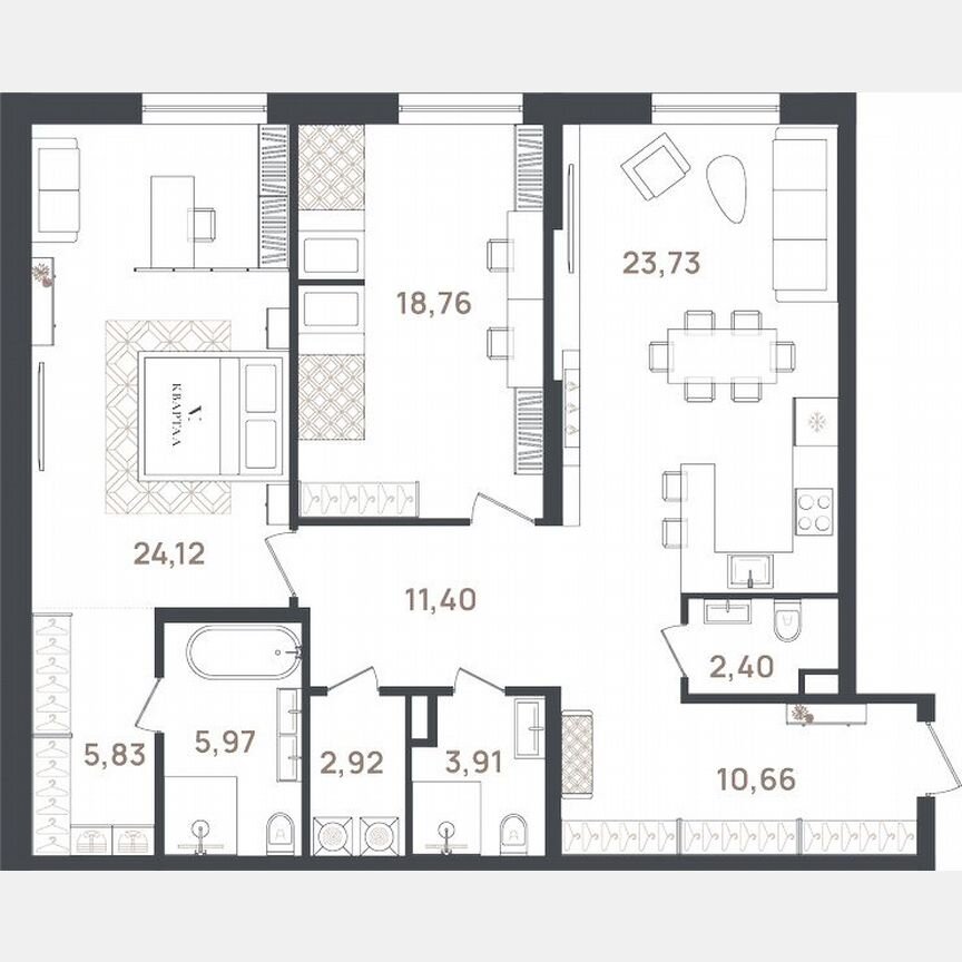 2-к. квартира, 109,7 м², 2/3 эт.