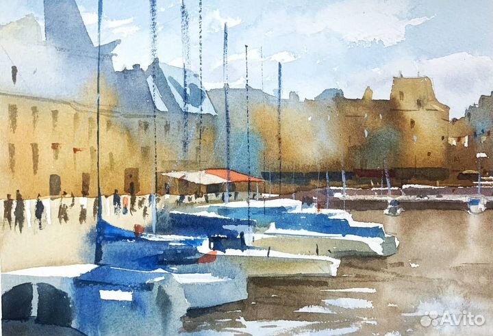 Картины акварель море