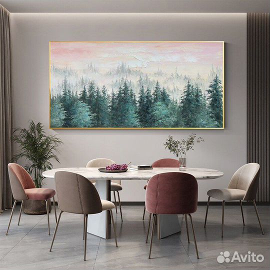Интерьерная картина маслом Хвойный зеленый лес