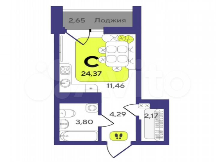 Квартира-студия, 24,4 м², 4/17 эт.