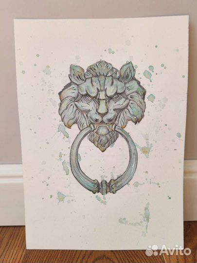 Акварельный Лев золото-паттина