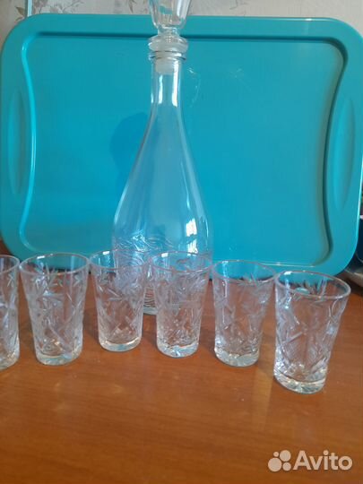 Графин, стопки стекло с позолотой