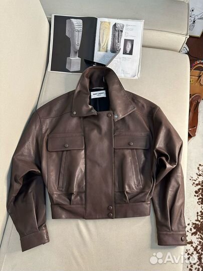 Кожаная куртка косуха Saint laurent