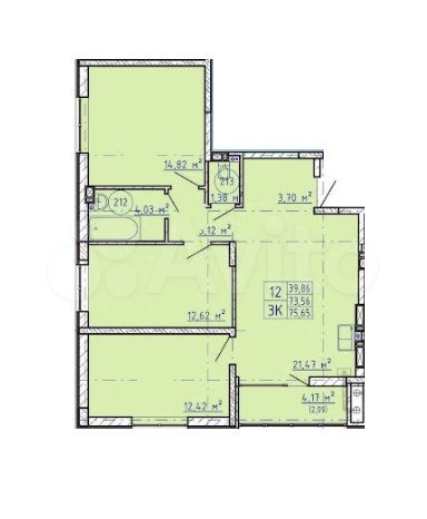 3-к. квартира, 75 м², 3/9 эт.