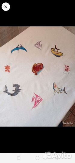 Скатерть хлопок с вышивкой Рыбы 2 штуки