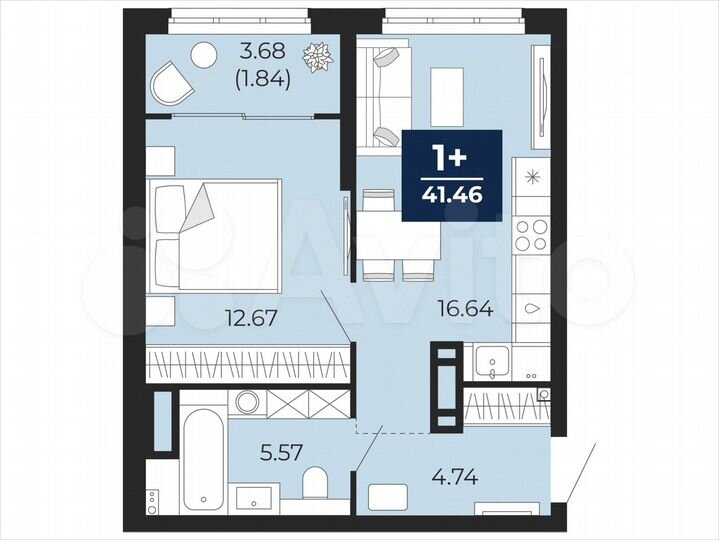 1-к. квартира, 41,5 м², 4/21 эт.