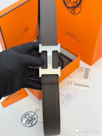 Двухсторонний ремень Hermes кожаный чёрный