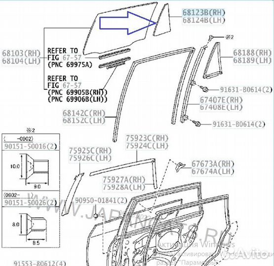 Стекло боковое заднее правое Toyota Rav4 ACA3