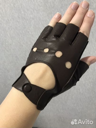 Митенки кожаные, перчатки без пальцев винтаж