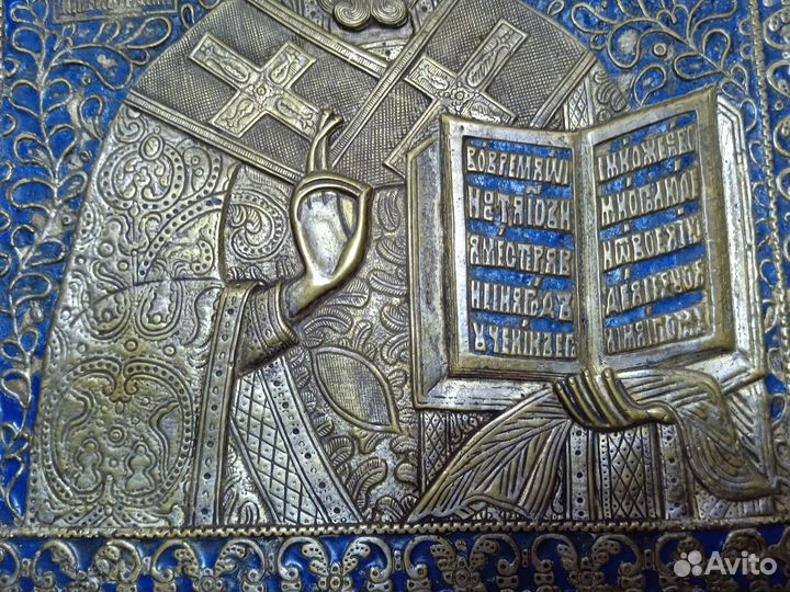 Большая икона Николай Чудотворец, 19 век, эмаль