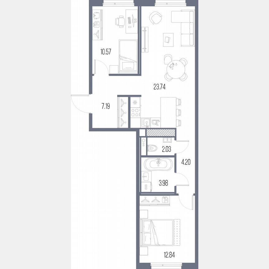2-к. квартира, 64,6 м², 2/10 эт.