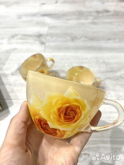 Чайный набор на 6 персон кружки + тарелки стекло