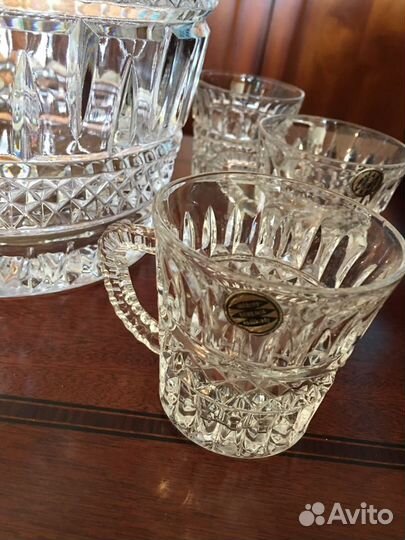 Крюшонница + 6шт кружки.Bohemia. Хрусталь