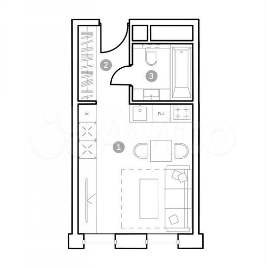Апартаменты-студия, 24,5 м², 16/20 эт.