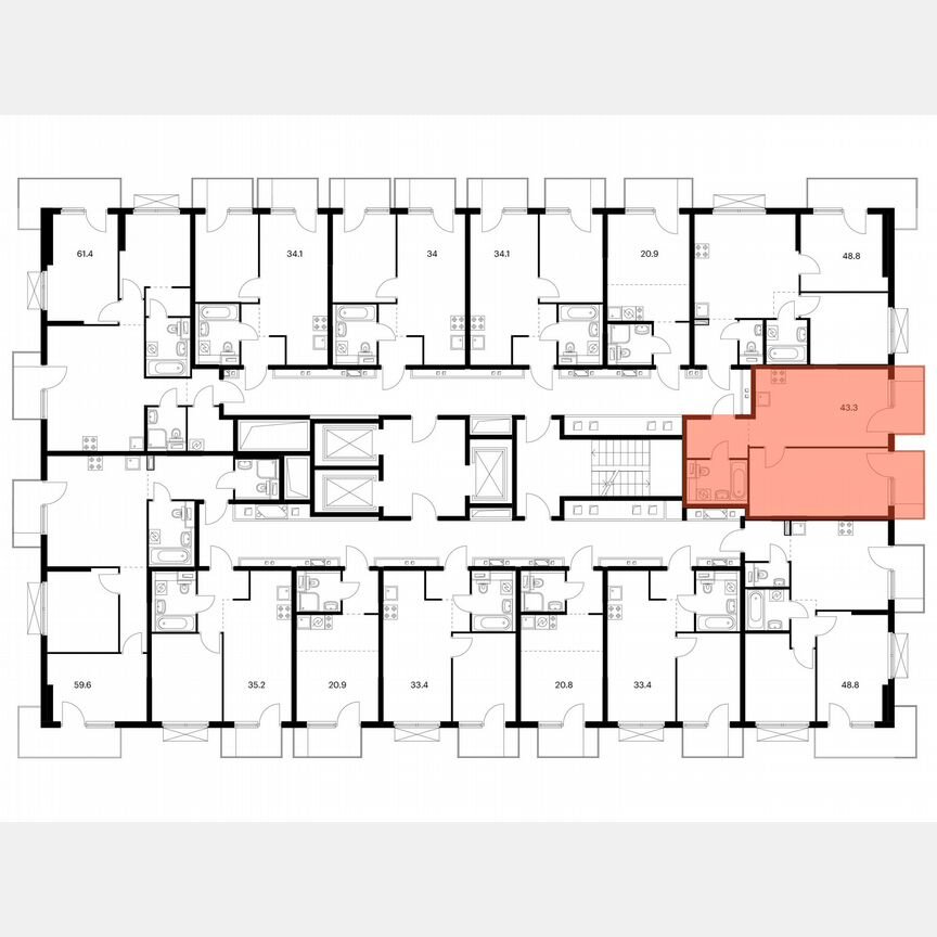 1-к. квартира, 43,3 м², 4/19 эт.