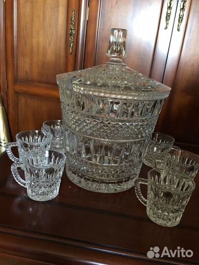 Крюшонница + 6шт кружки.Bohemia. Хрусталь