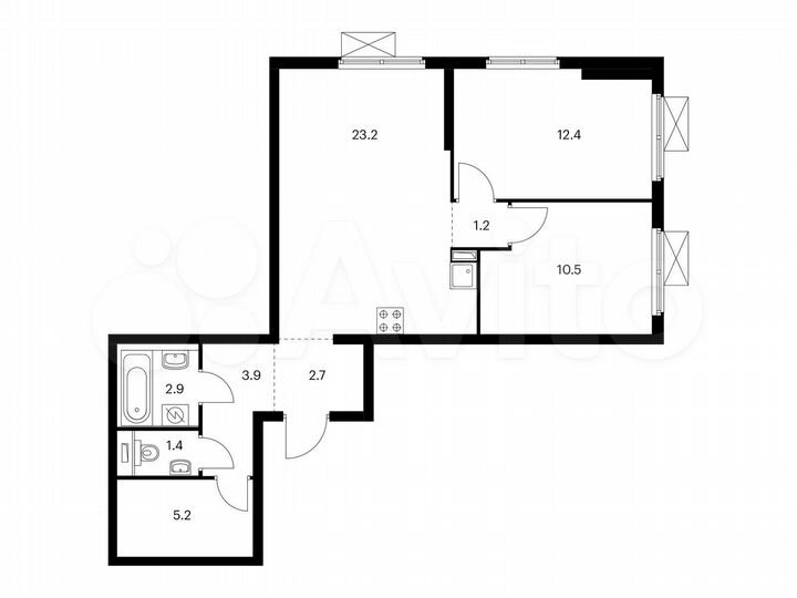 2-к. квартира, 63,4 м², 13/25 эт.
