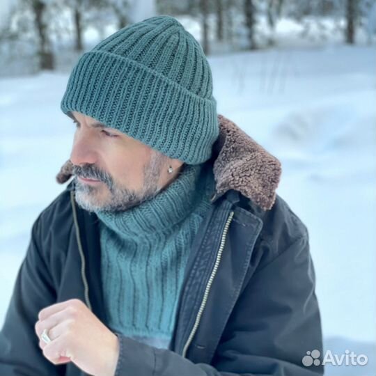 Комплект мужской вязаный. Шапка снуд честа/комфи