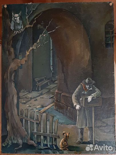 Картина Шарманщик масло оргалит 30 х 40