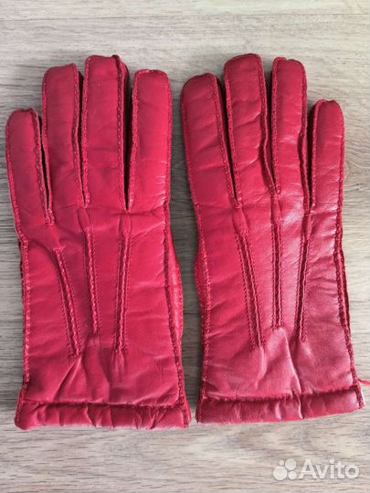 Кожаные красные женские перчатки 8 размер