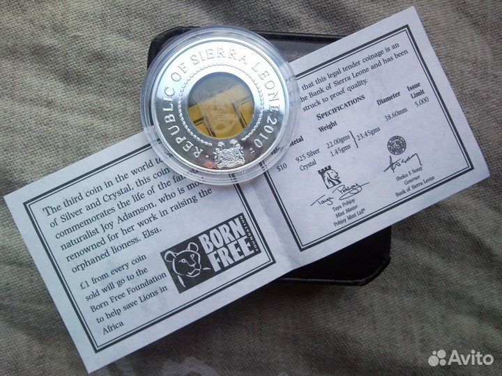 Монета 10 долларов Сьерра-Леоне Джой Адамсон