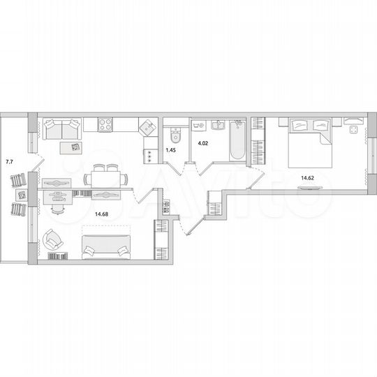 2-к. квартира, 63,7 м², 11/17 эт.