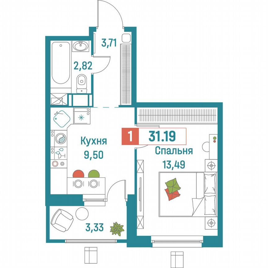 1-к. квартира, 31,2 м², 18/18 эт.