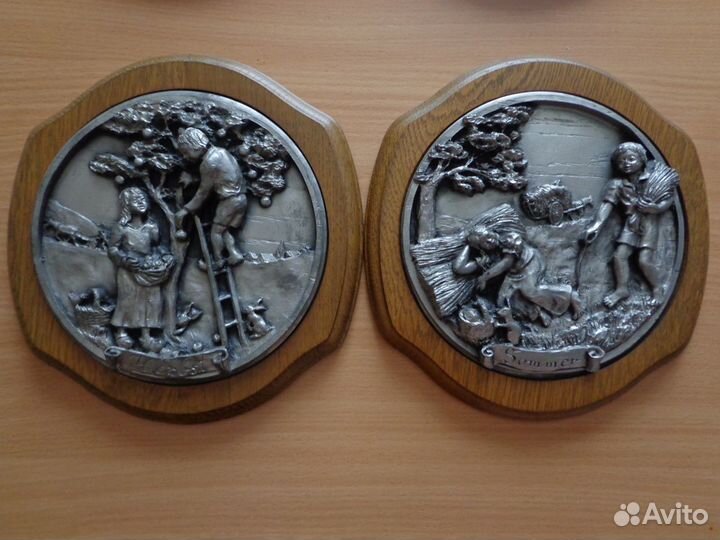 Оловянное панно. Времена года. Германия