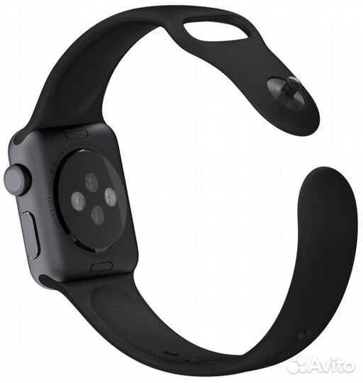 Ремешок силиконовый Black Sport Band with Space Gray Pin (Черный, застежка Серый космос) Apple Watch