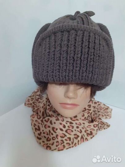 Шапка ушанка вязанная