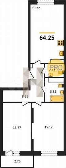 2-к. квартира, 64,2 м², 15/17 эт.