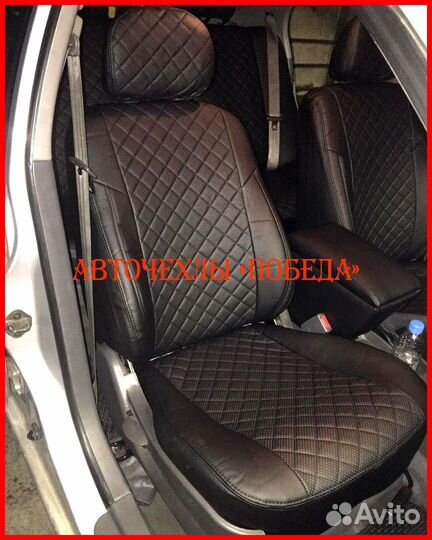 Чехлы Kia Spectra из экокожи чёрные Ромб