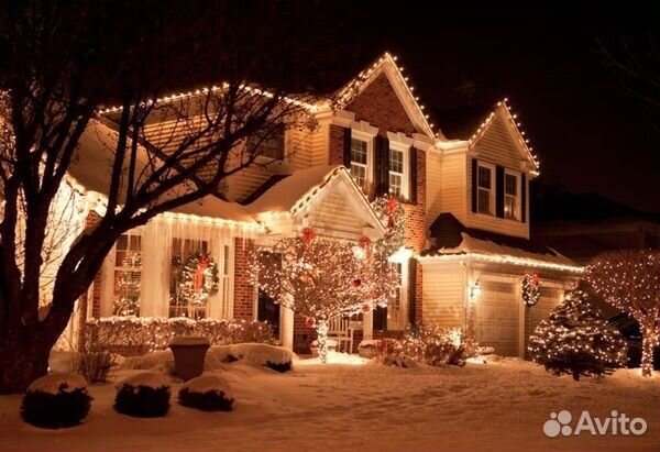 Украшение домов гирляндами неоном