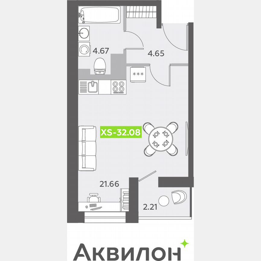 Квартира-студия, 32,4 м², 7/13 эт.