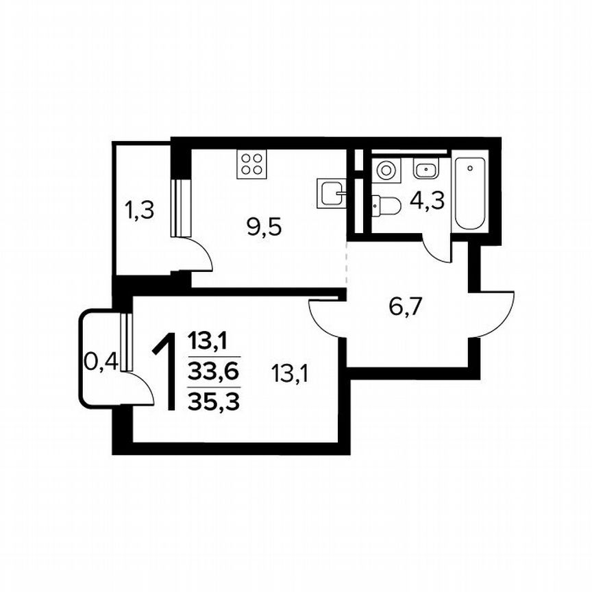 1-к. квартира, 35,3 м², 6/14 эт.