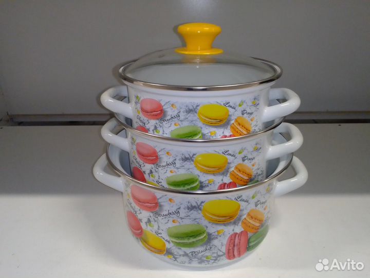 Набор кастрюль Цветное печенье, 1,5+2,3+3л