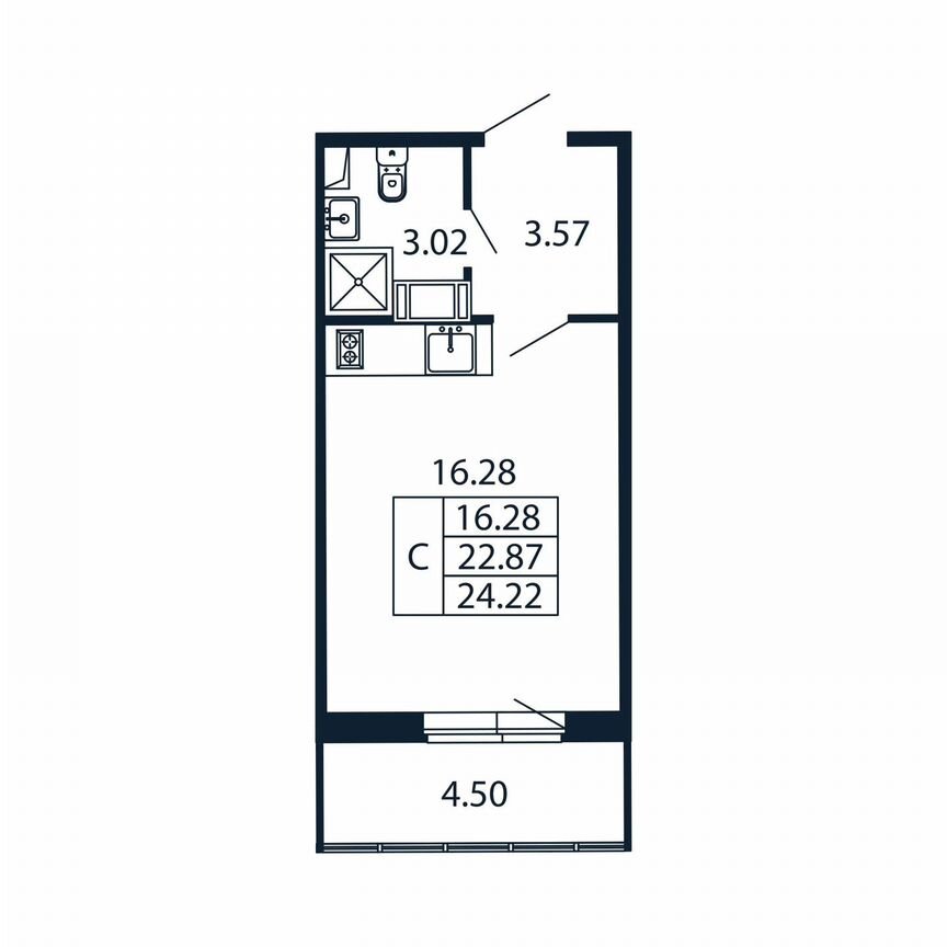 Квартира-студия, 27,4 м², 3/12 эт.